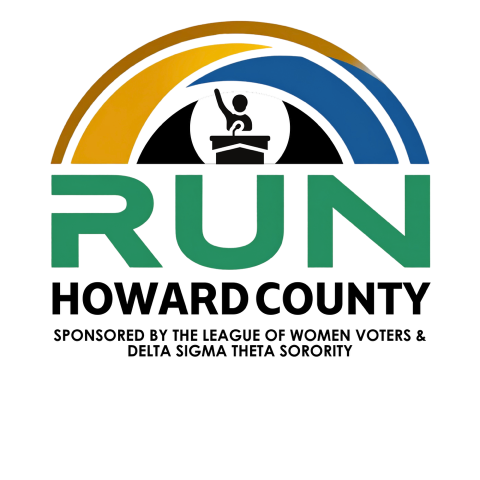 Run Howard County Logo with those words and an image of a person behing a podium