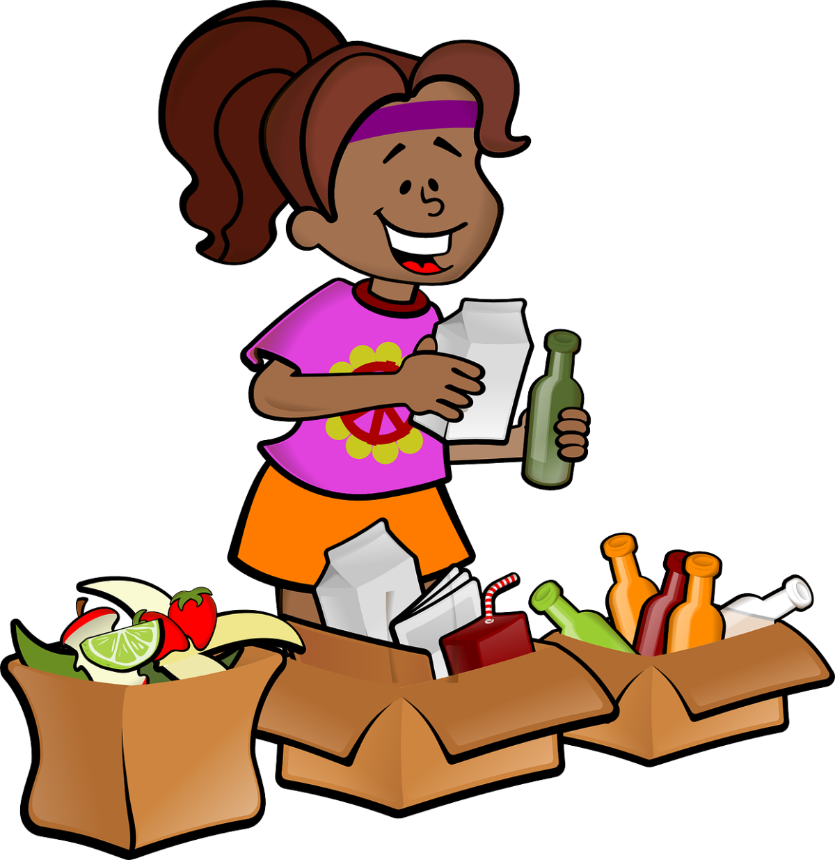 Black girl sorting recycling 