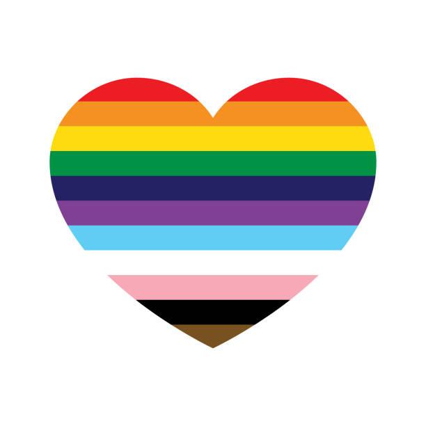 Cartoon heart, striped with the Progress Pride flag colors