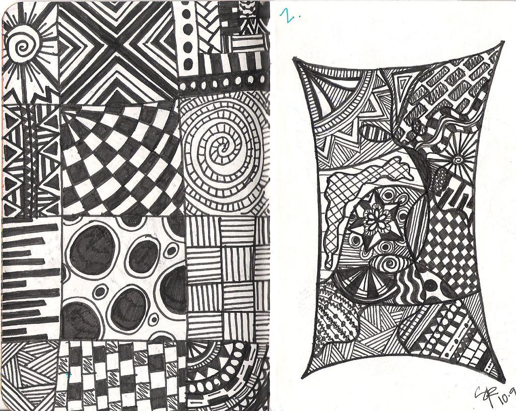 2 Black and white zentangles - Creative Commons