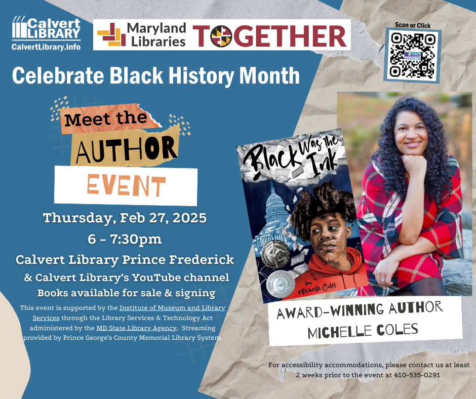 flyer for MD Libraries Together Michelle Coles event