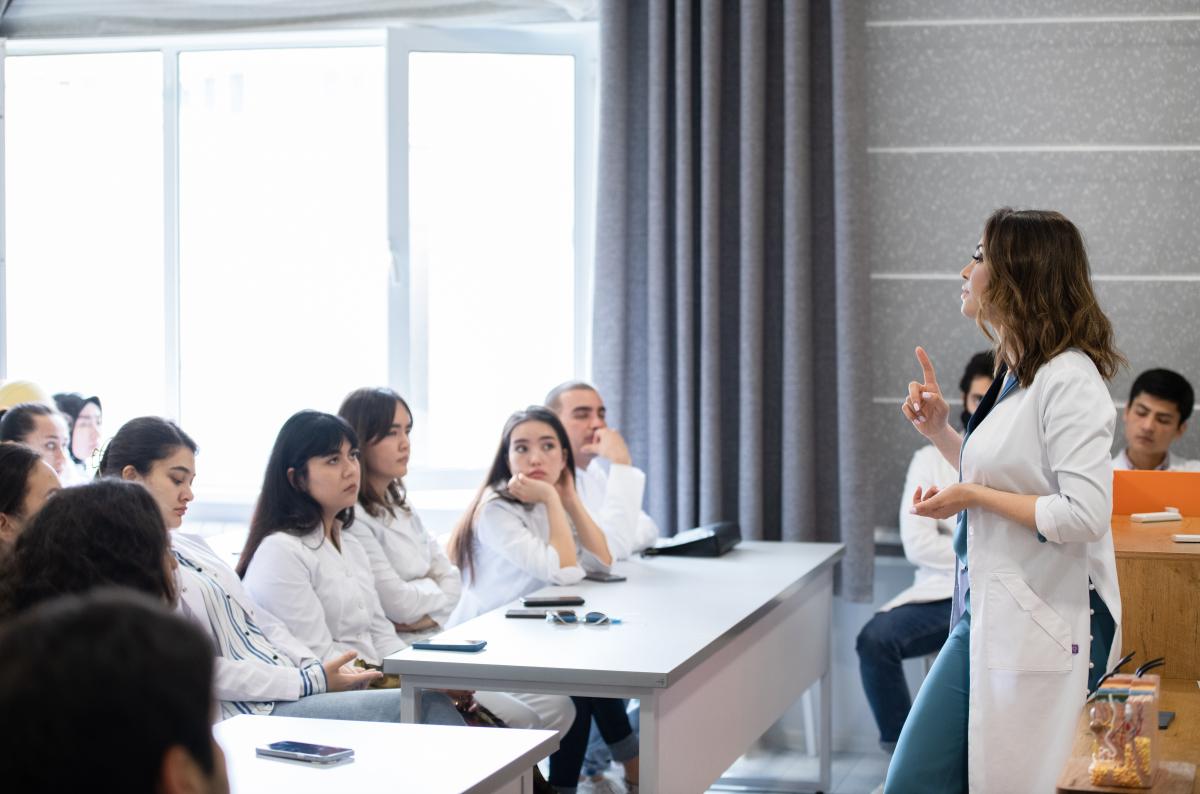 Doctor teaching a classroom
