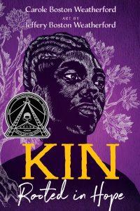 Purple cover with a woman's head and the word Kin is yellow