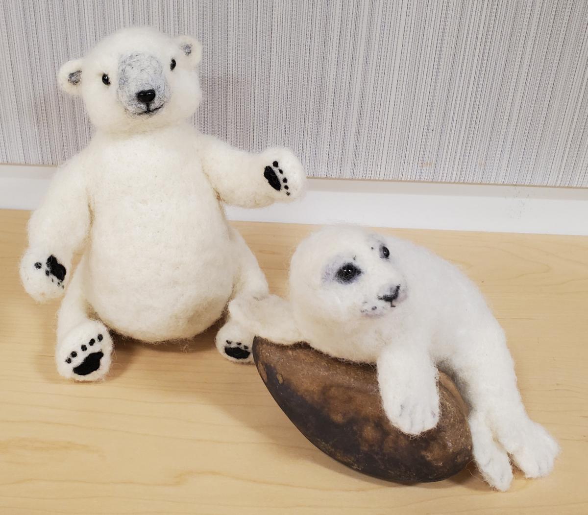 needle felted seal and polar bear