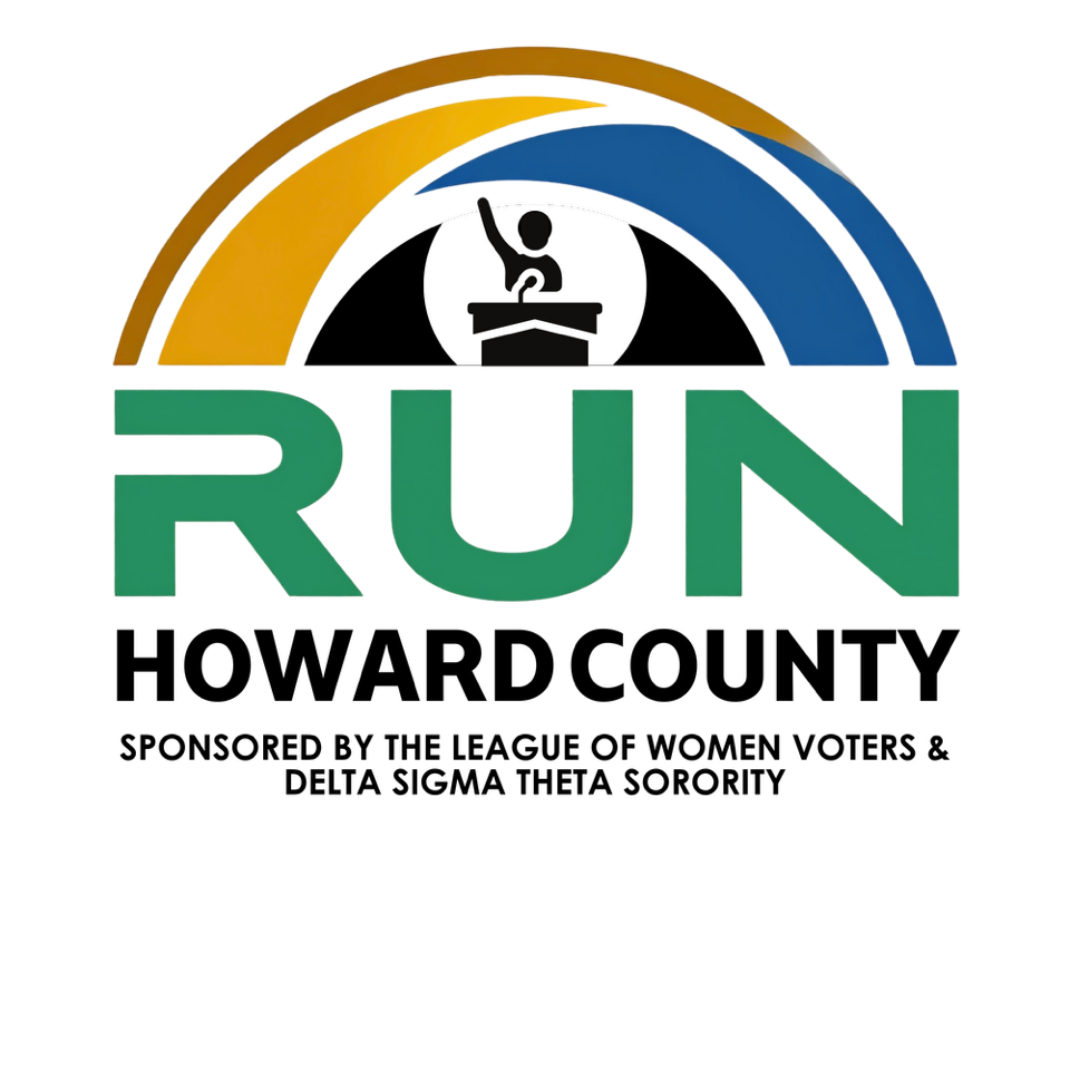 Run Howard County Logo with those words and an image of a person behing a podium